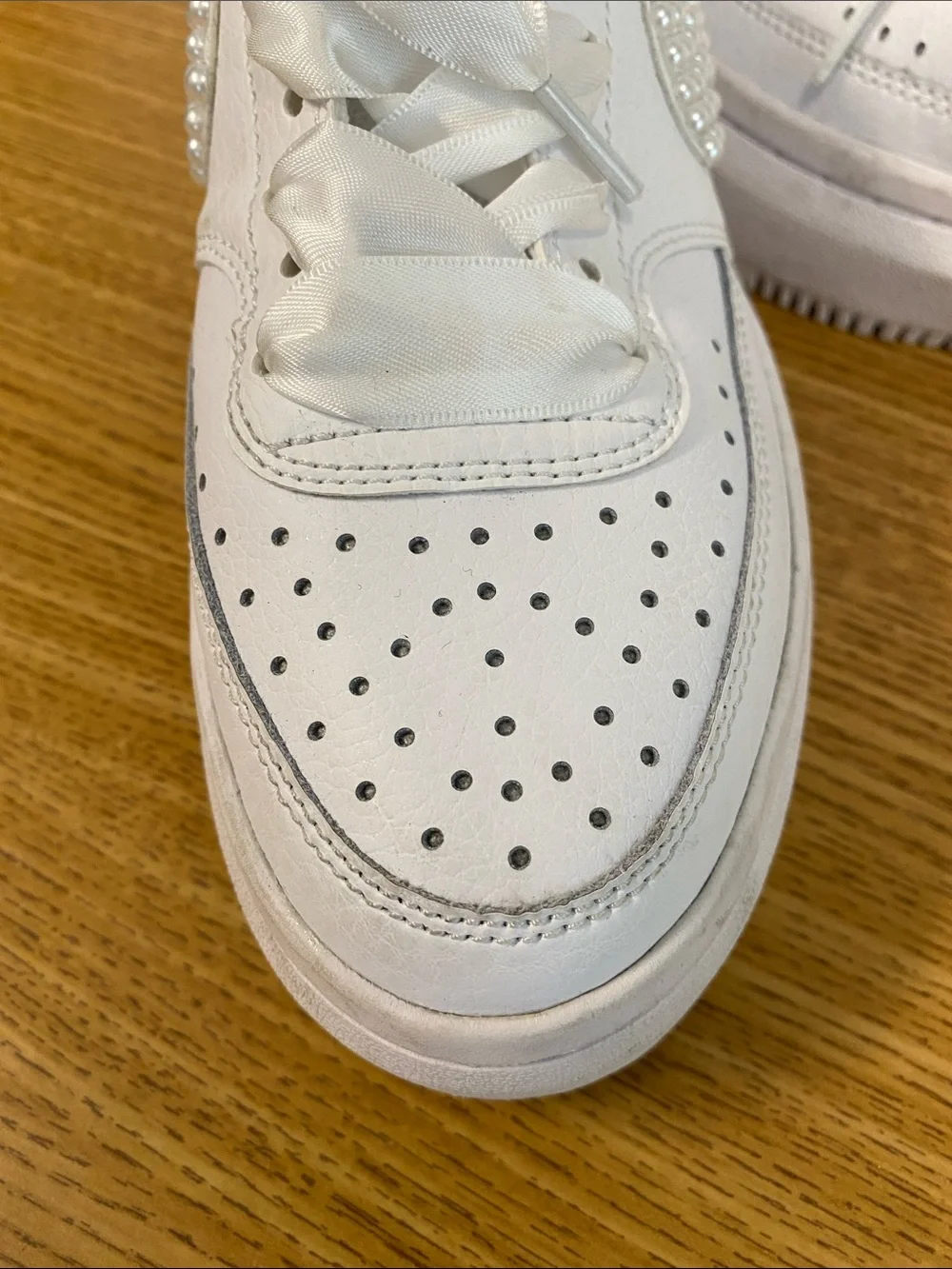 Nike White Platform Sneakers with Pearl Swoosh
